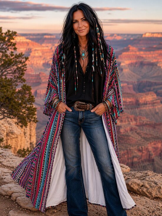 Jackets & Blazers - Vibrant Multicolor Striped Duster Kimono